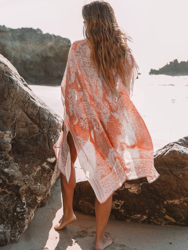Breezy Lane كيمونو بليزي لين للنساء غطاء سباحة بوهيمي كاردجان صيفي مع طباعة زهور غطاء شاطئ - Image 3